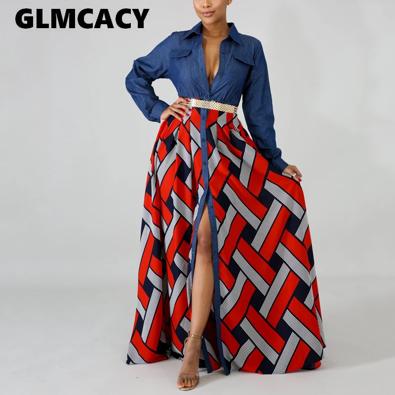 Women Long Sleeve Demin Splicing Stripes Geometric Bohemian Print Button Up Maxi Dress Party Beach Classic Vestidos
Women Long Sleeve Demin Splicing Stripes Geometric Bohemian Print Button Up Maxi Dress Party Beach Classic Vestidos