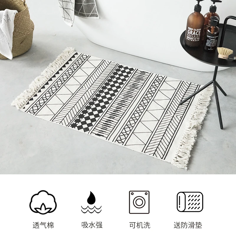 Nordic Woven Tassel Bedside Carpet, Absorbent, Black and White Stripes, Bathroom Mat
Nordic Woven Tassel Bedside Carpet, Absorbent, Black and White Stripes, Bathroom Mat