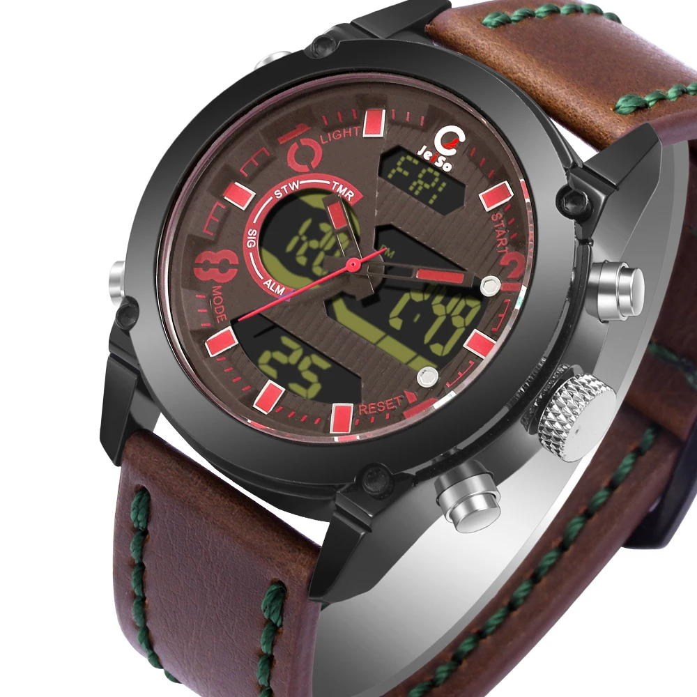 Dual Display Sport Watches For Men Outdoor Waterproof Leather Led Digital Wrist Watch Luminous Male Clock Military Reloj Hombre
Dual Display Sport Watches For Men Outdoor Waterproof Leather Led Digital Wrist Watch Luminous Male Clock Military Reloj Hombre