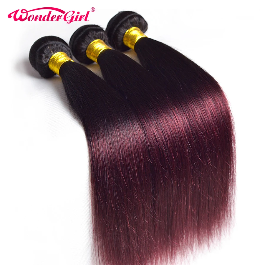 

Wonder girl Ombre Straight Hair Bundles 1B 99J/Burgundy Two Tone Brazilian Human Hair Weave Bundles Can Buy 3/4 Bundles Non Remy