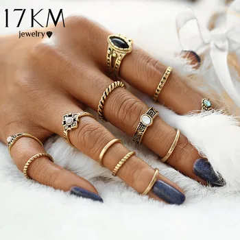 17KM 12pcs/set Vintage Punk Midi Rings Set Ring For Women