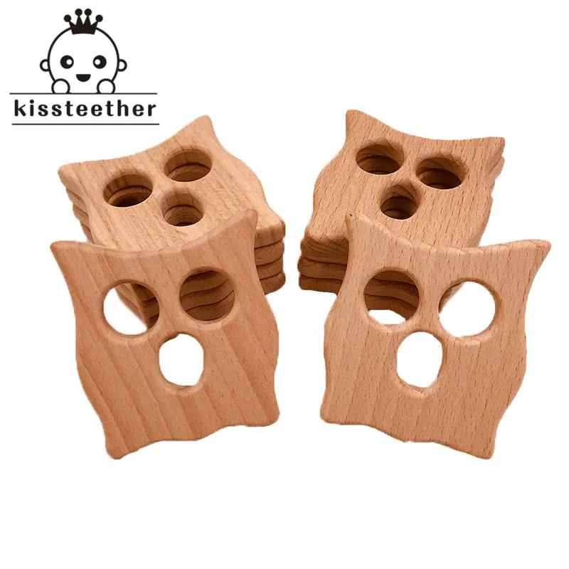 Baby Teether Wood Cat Shape Natrual Beech Wooden Owl Teething Toys Accessories Products Shower Gifts | Мать и ребенок