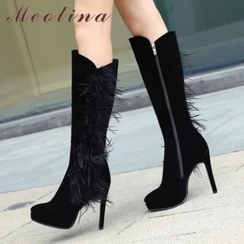 Meotina Winter Knee High Boots Shoes Platform High Heel Long Boots Sexy Feather Black Female Extreme High Heels Ladies Footwear
Meotina Winter Knee High Boots Shoes Platform High Heel Long Boots Sexy Feather Black Female Extreme High Heels Ladies Footwear