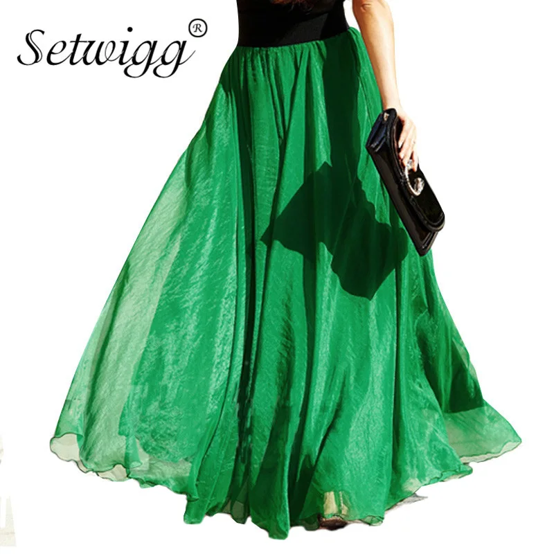 SETWIGG Bohemian Maxi Long Summer Beach Skirts Elastic Waist Shine Voile Pleated Floor Length Sweet Skirts 25 Colors 85-100cm 
SETWIGG Bohemian Maxi Long Summer Beach Skirts Elastic Waist Shine Voile Pleated Floor Length Sweet Skirts 25 Colors 85-100cm