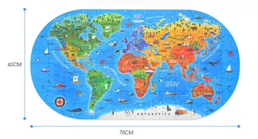 English edition children World map puzzle model 100 pieces of human geography Geography educational | Канцтовары для офиса и