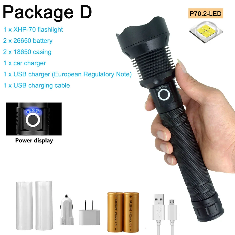 5000 lumens XHP70 USB charging high power zoom LED flashlight outdoor best camping waterproof flashlight 18650 or 26650 battery
5000 lumens XHP70 USB charging high power zoom LED flashlight outdoor best camping waterproof flashlight 18650 or 26650 battery