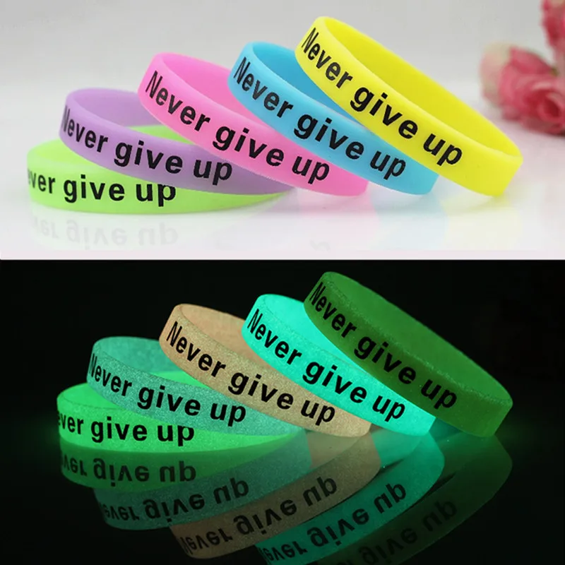 5pcs Never Give Up Luminous Rubber Bracelet Men Women Friendship Silicone Wristband Teens Motivational Sport Cuff Bangle Gifts
5pcs Never Give Up Luminous Rubber Bracelet Men Women Friendship Silicone Wristband Teens Motivational Sport Cuff Bangle Gifts