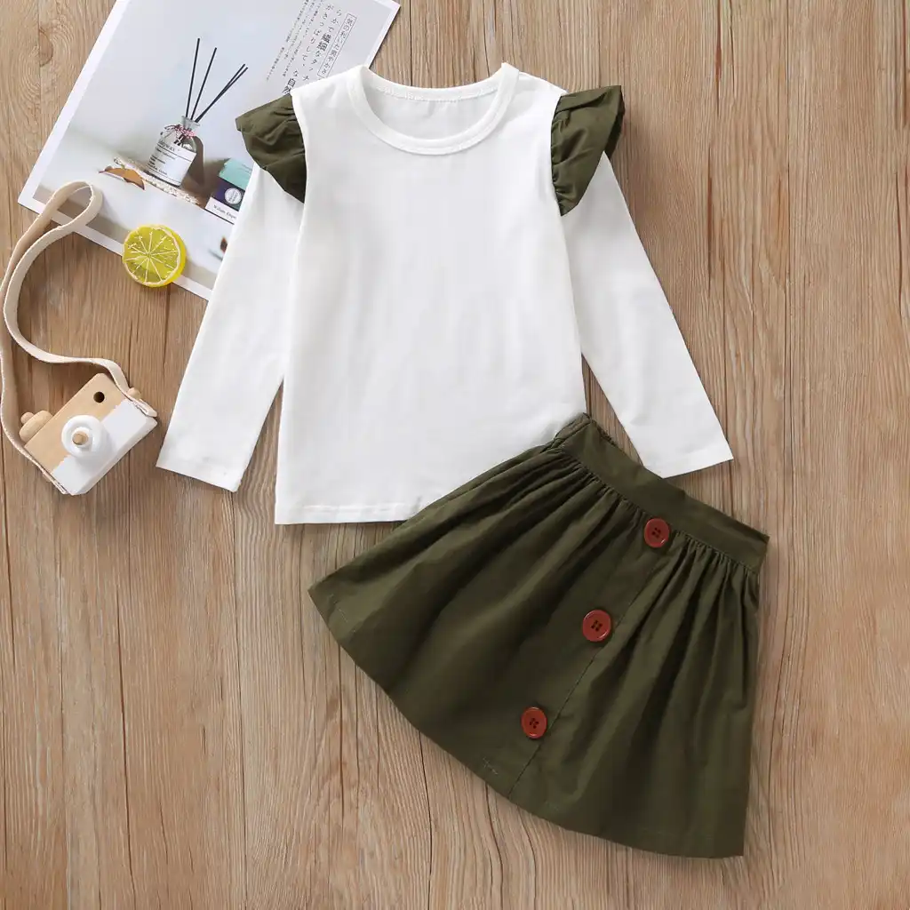 Toddler Baby Girl Outfit Sets Solid T-Shirt Tops+Leopard Suspender Skirt Dresses
