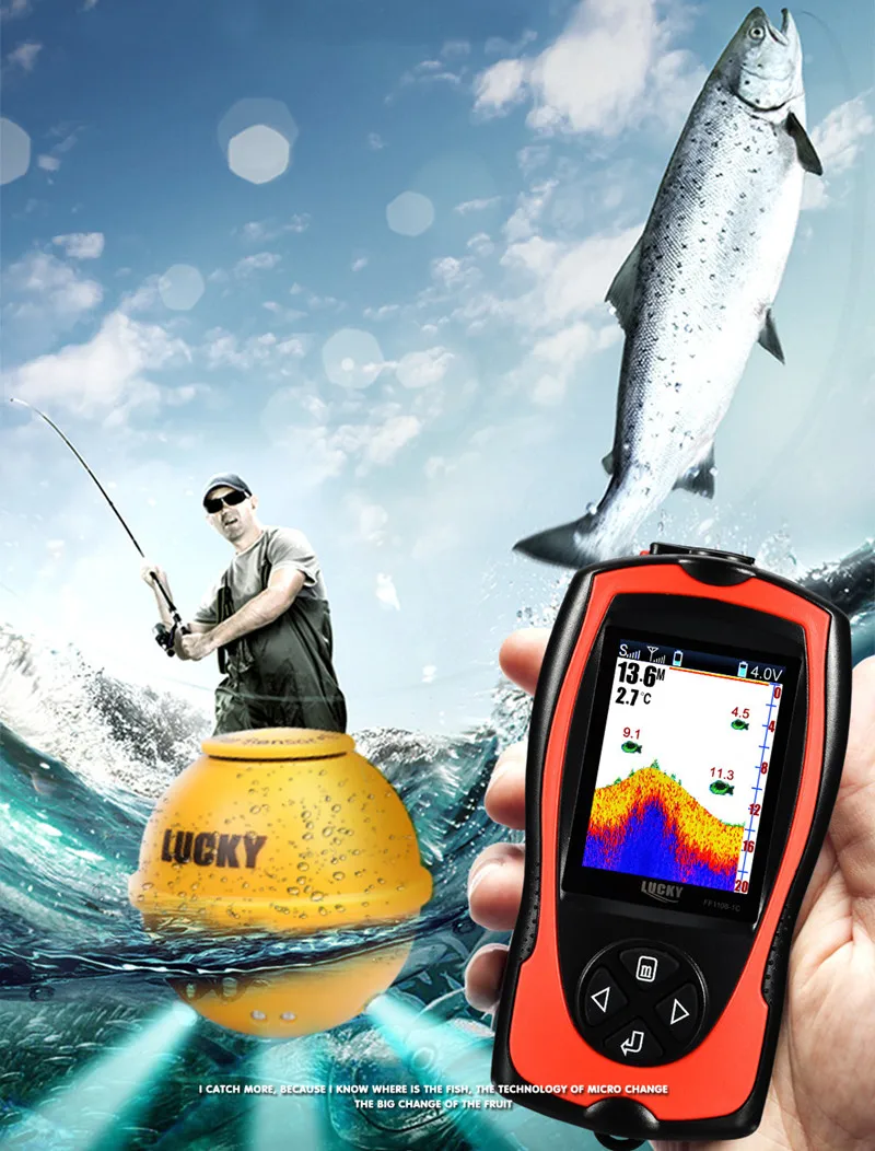 Sonar Fish Finder for Fishing FF1108-1CWLA Wireless Sonar Color Fishfinder 147ft45m Water Depth Sonar Pesca Transducer Fishing (7)