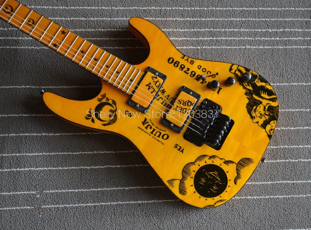 Shelly new store factory custom yellow/white Ouija black binding floyd rose sun mountain electric guitar musical instrument shop
Shelly new store factory custom yellow/white Ouija black binding floyd rose sun mountain electric guitar musical instrument shop