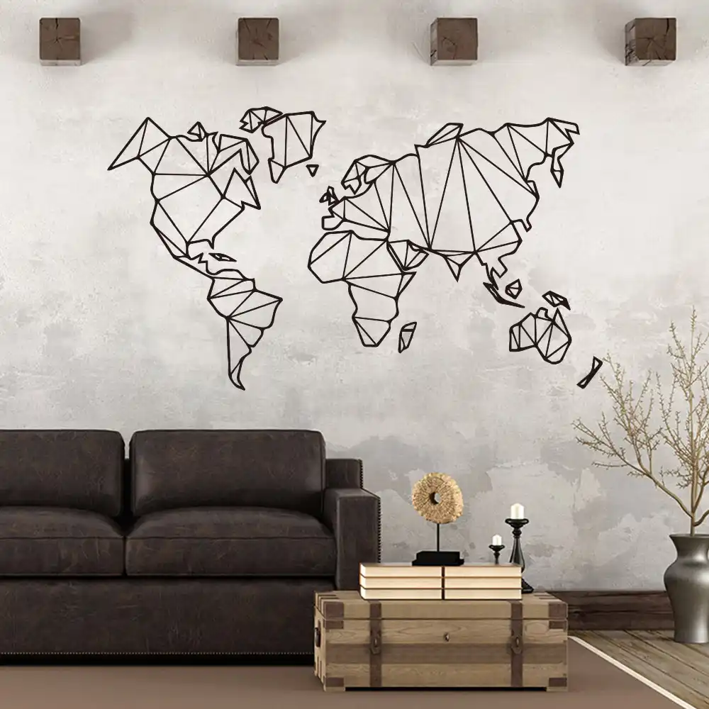 Art World Map Geometric Vinyl Wall Stickers For Living Room