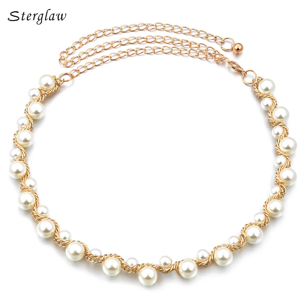 Hot metal beaded pearl necklace waist chain belt women Dress 2019 high quality casual gold braided belt female bracelet F012
Hot metal beaded pearl necklace waist chain belt women Dress 2019 high quality casual gold braided belt female bracelet F012