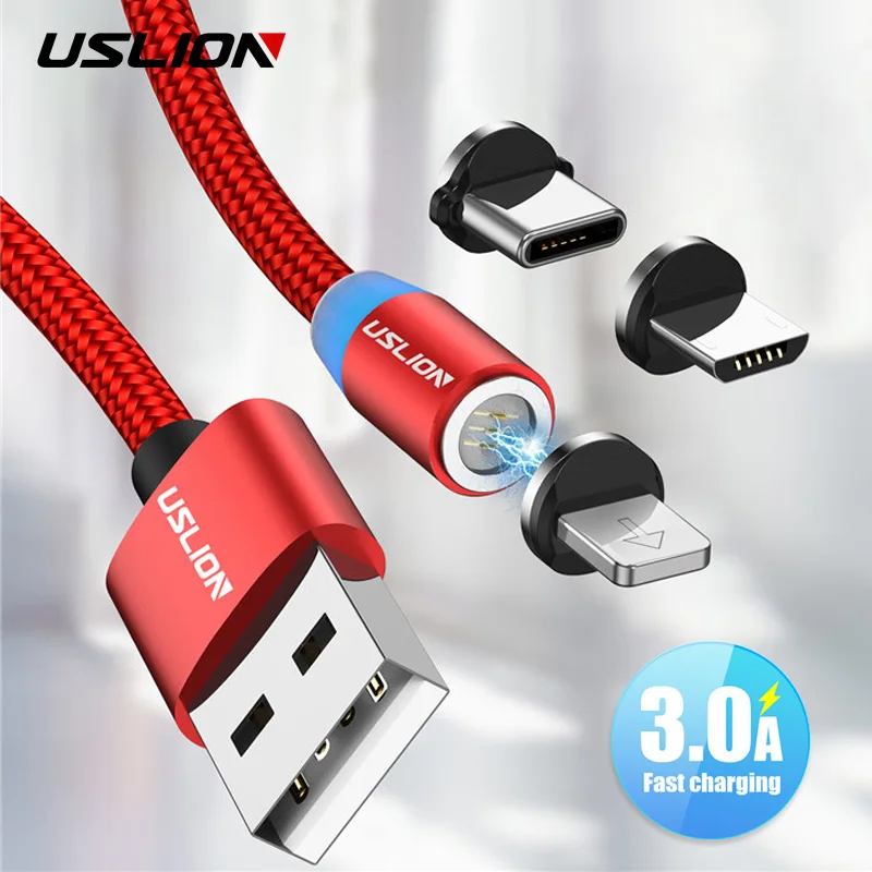 USLION 1 м Быстрая зарядка Магнитный Micro usb type-C кабель зарядное устройство для huawei P30