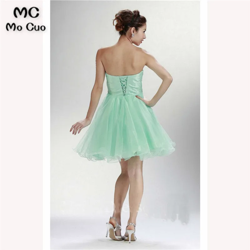 Ball Gown Sweetheart Short Mint Green Tulle Beaded Cocktail Prom Dress4