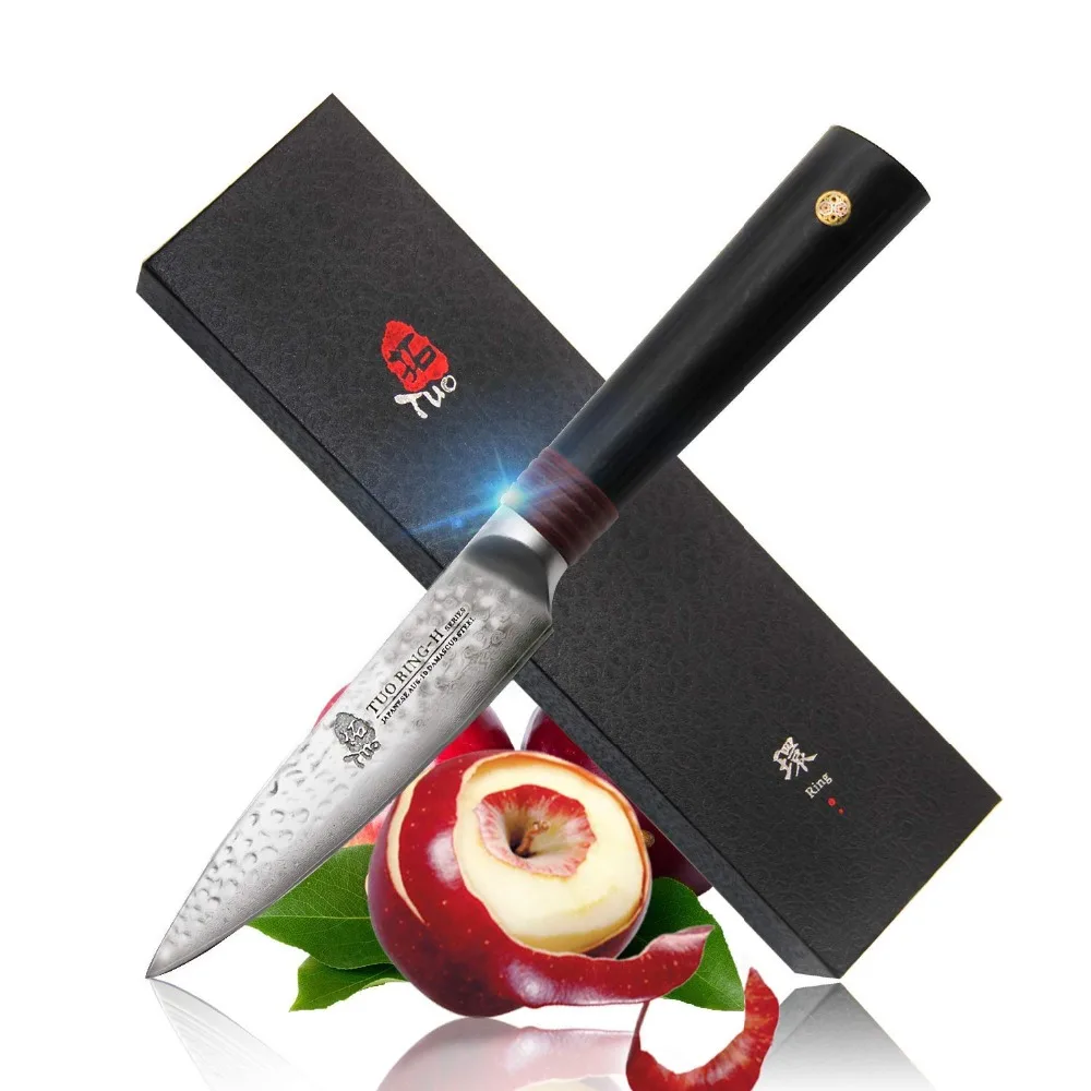 TUO Cutlery Paring Knife - Japanese AUS-10 HC Fruit Pelling Kitchen Knife - Hammered Finish - Ergonomic G10 Handle - 3.5''
TUO Cutlery Paring Knife - Japanese AUS-10 HC Fruit Pelling Kitchen Knife - Hammered Finish - Ergonomic G10 Handle - 3.5''