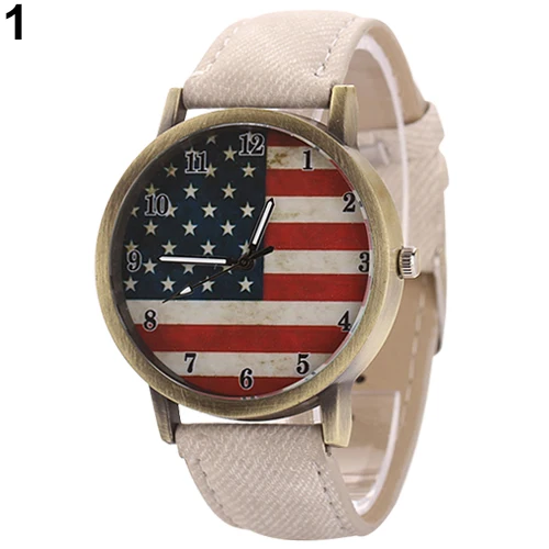 Hot Sales Popular Unisex Vintage USA Flag Style Watches with Bronze Denim Band Quartz Analog WristWatches NO181 5V64
Hot Sales Popular Unisex Vintage USA Flag Style Watches with Bronze Denim Band Quartz Analog WristWatches NO181 5V64