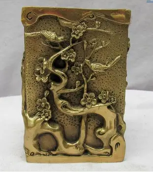 New Pure copper brush pot furnishing articles Mei magpie on the branches square Brush pot
New Pure copper brush pot furnishing articles Mei magpie on the branches square Brush pot