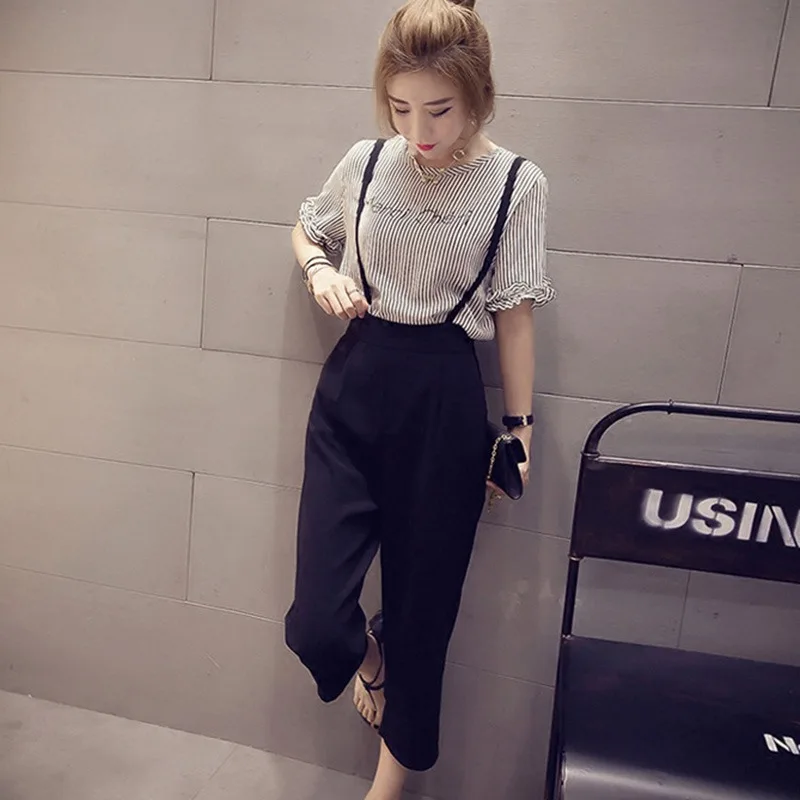 Fashion O-Neck Striped Top And Overalls Set Casual Korean Style T Shirt Pant Two Pieces Set
Fashion O-Neck Striped Top And Overalls Set Casual Korean Style T Shirt Pant Two Pieces Set