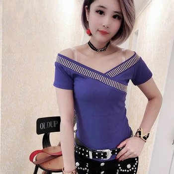 Sexy Off Shoulder Diamonds Pullover Tshirt 2019 Spring Summer New Women Short Sleeve Slash Neck Top Shirt Clothes T93605
Sexy Off Shoulder Diamonds Pullover Tshirt 2019 Spring Summer New Women Short Sleeve Slash Neck Top Shirt Clothes T93605