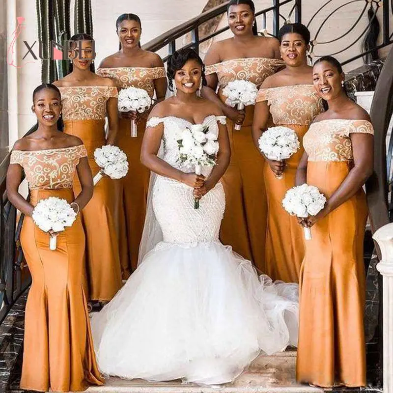 African Nigerian Mermaid Orange Bridesmaid Dresses Long 2019 Off The Shoulder Appliqued Satin Dress For Wedding Party
African Nigerian Mermaid Orange Bridesmaid Dresses Long 2019 Off The Shoulder Appliqued Satin Dress For Wedding Party
