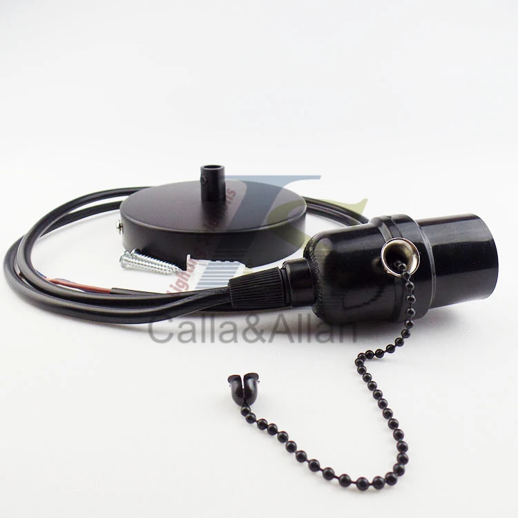 E26 UL Edison bakelite lamp holder with zipper switch socket plastic lamp holder black wire and ceiling plate
E26 UL Edison bakelite lamp holder with zipper switch socket plastic lamp holder black wire and ceiling plate