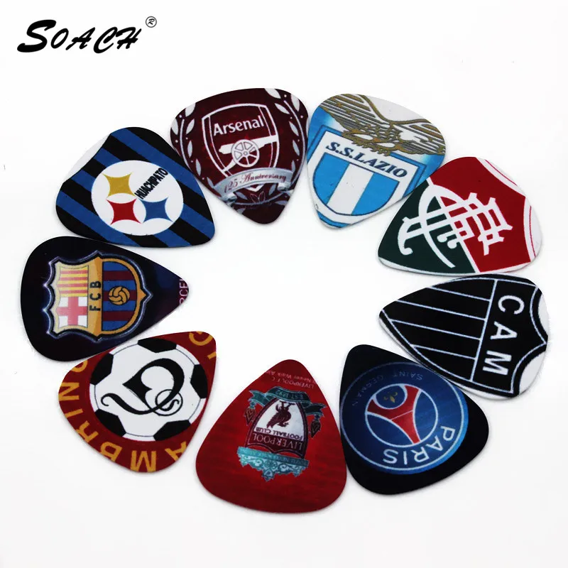 SOACH 10pcs/Lot 0.71mm thickness guitar strap guitar parts Football team club design guitar picks pedal guitar accessories
SOACH 10pcs/Lot 0.71mm thickness guitar strap guitar parts Football team club design guitar picks pedal guitar accessories