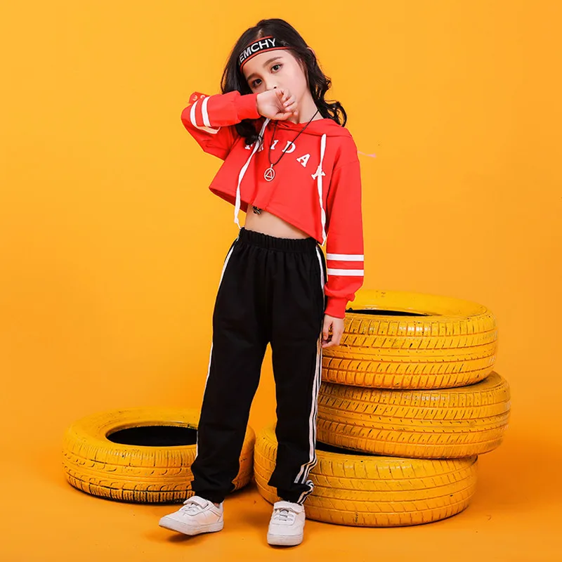 Children hip hop Crop top jogger pants Street jazz dance performance costume modern dance performance Suit Girls hip hop dance (14)