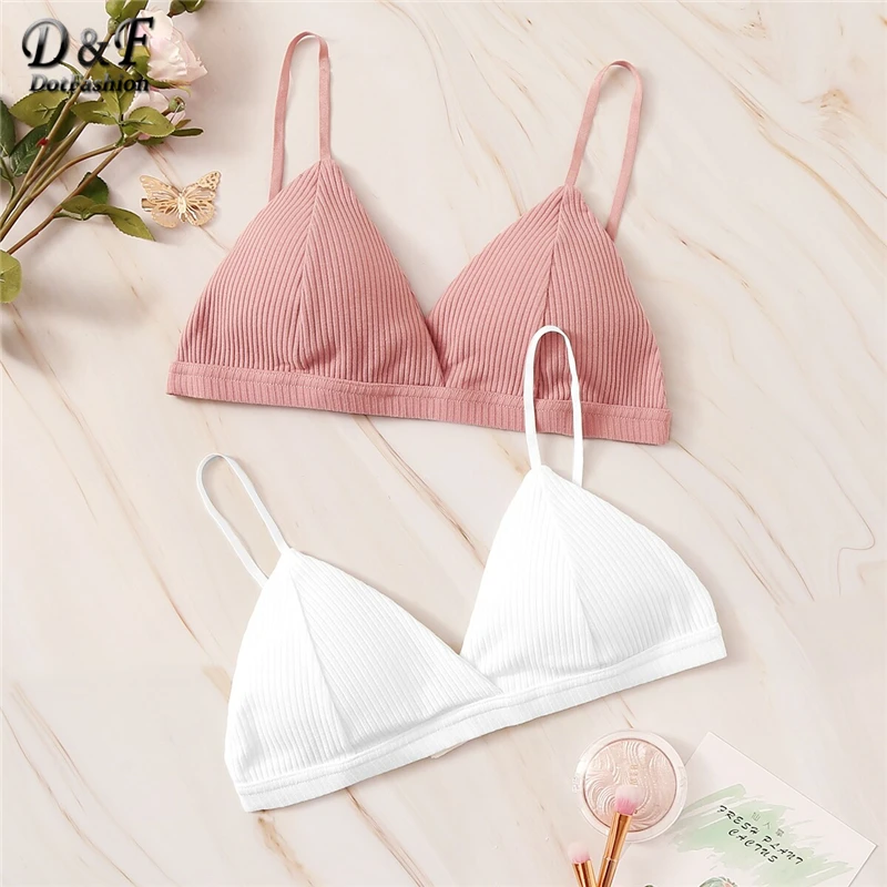 

Dotfashion Solid Ribbed Seam Bra Set 2pack Women Clothes 2019 Spring Summer Casual Underwear Bras Ladies Lingerie Tops Bralettes