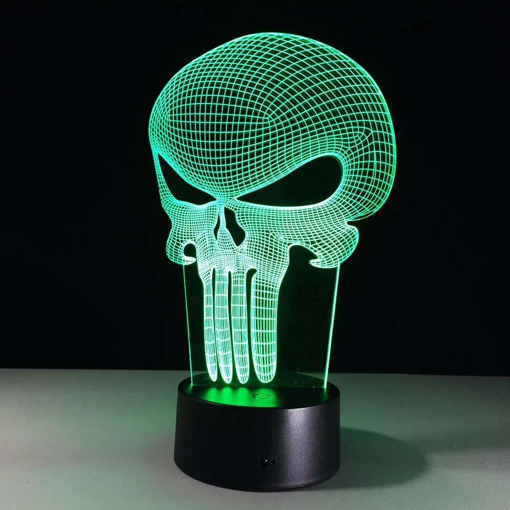 Free Shipping 1Piece Punisher Skull Multi-colored Bulbing Light Acrylic 3D Hologram Illusion Desk Lamp Free Shipping 1Piece Punisher Skull Multi-colored Bulbing Light Acrylic 3D Hologram Illusion Desk Lamp