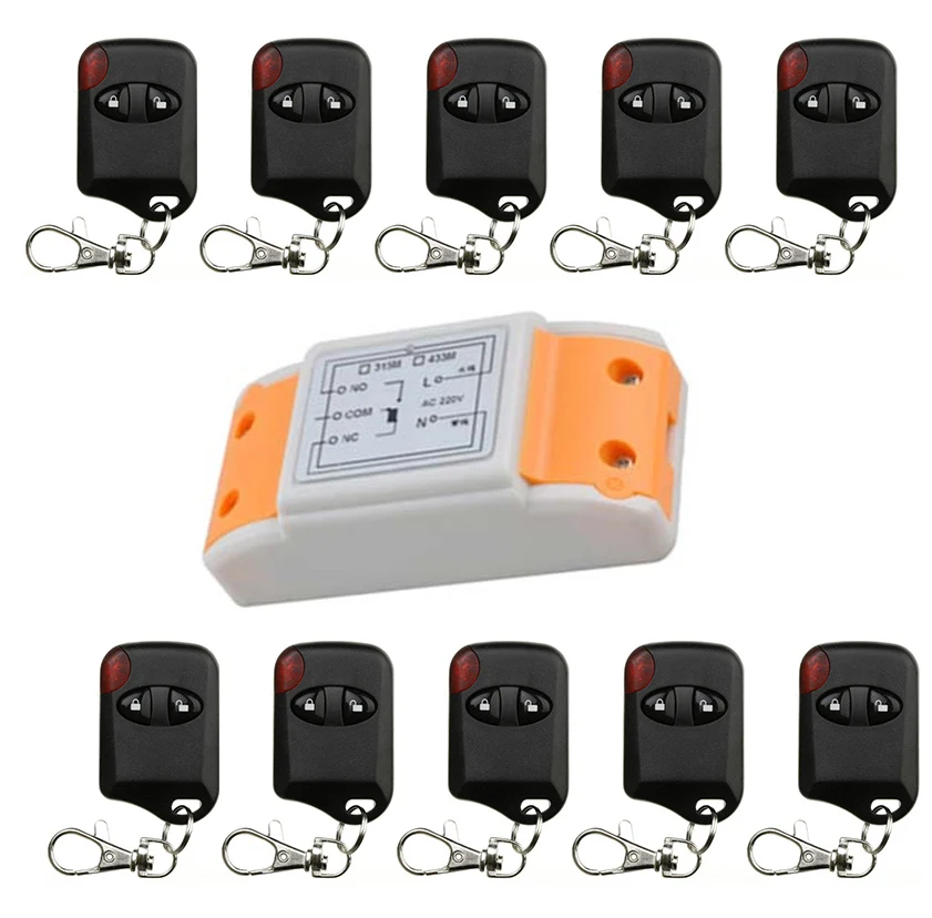 

Hot Sales AC220V 10A 1CH 315MHz/433MHZ Wireless RF Remote Control Switch teleswitch 10* cat eye Transmitter+ 1*Receiver