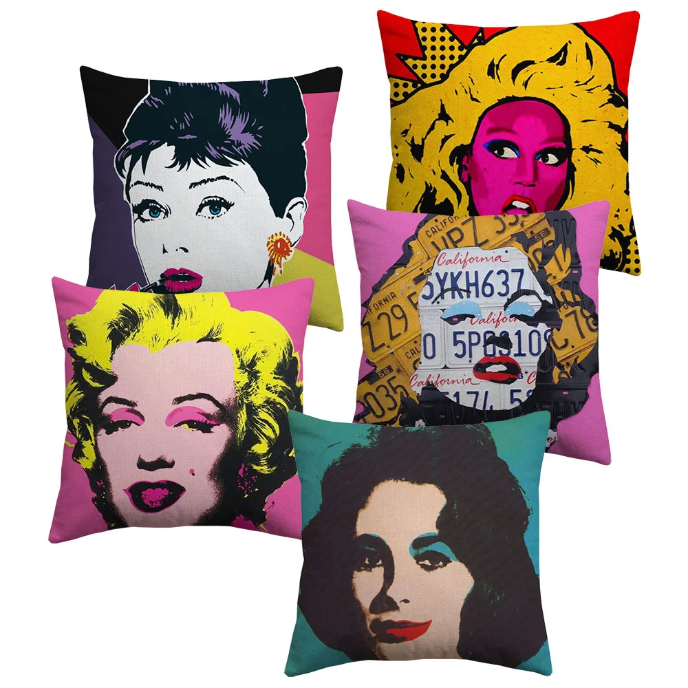 Marilyn Monroe Audrey Hepburn Einstein American Pop Art Cushion Cover Classic Beauty Linen Pillow Cover 45X45cm Sofa Decoration
Marilyn Monroe Audrey Hepburn Einstein American Pop Art Cushion Cover Classic Beauty Linen Pillow Cover 45X45cm Sofa Decoration