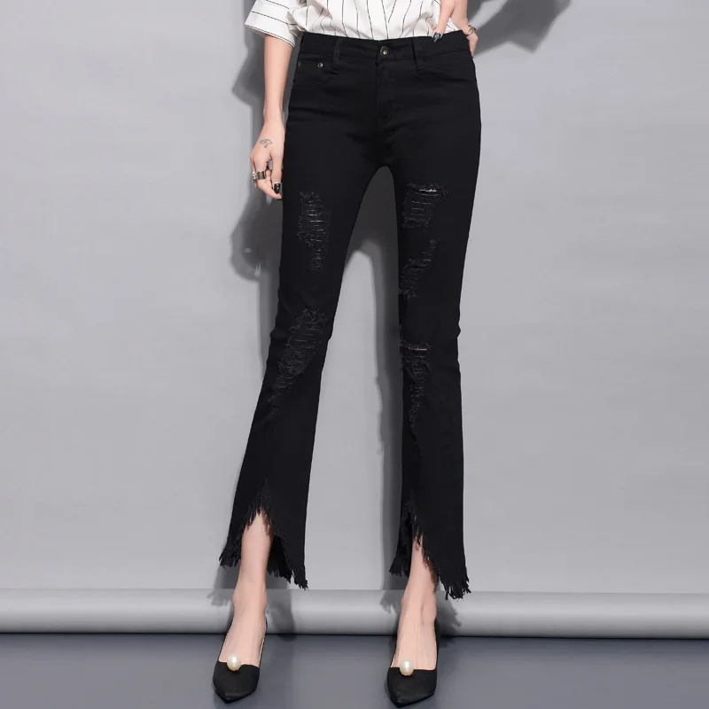 1pcs Womens frazzle jeans pants 2019 Spring cotton broken hole High waist tassel jeans Ladies Skinny denim Flared Trousers Girls
1pcs Womens frazzle jeans pants 2019 Spring cotton broken hole High waist tassel jeans Ladies Skinny denim Flared Trousers Girls