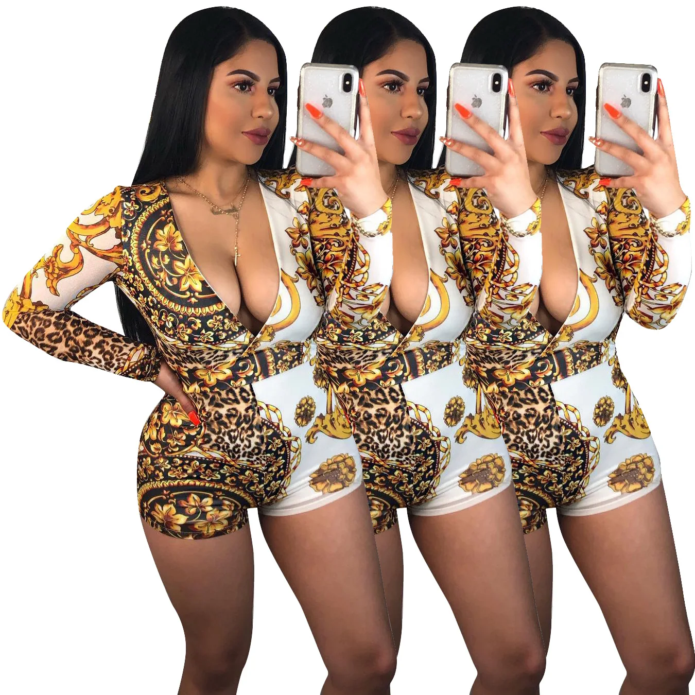 Sexy Fancy Print V-neck Long Sleeve Women Jumpsuit Bodysuit Playsuit Rompers Spring Summer Ladies Clothes Overalls Plus Size 
Sexy Fancy Print V-neck Long Sleeve Women Jumpsuit Bodysuit Playsuit Rompers Spring Summer Ladies Clothes Overalls Plus Size