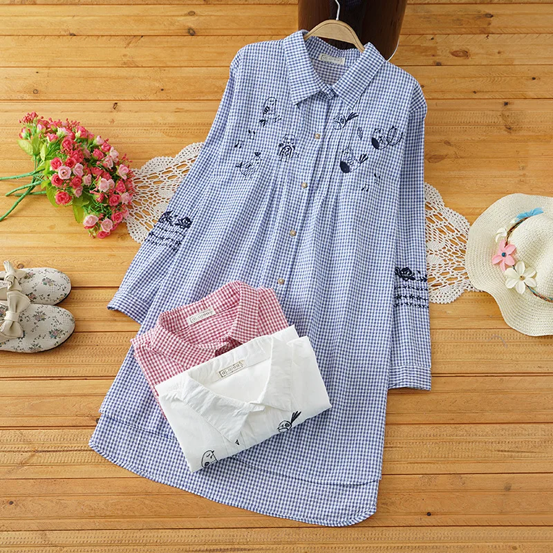 2018 autumn mori girl Playful embroidered Plaid turn-down collar long sleeve blouse women shirt 39464
2018 autumn mori girl Playful embroidered Plaid turn-down collar long sleeve blouse women shirt 39464