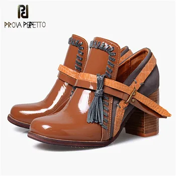 Prova Perfetto Fashion Retro Women Ankle Boots Mixed Color Buckle Strap Shallow Boots Genuine Leather Chunky Women Heel Shoes
Prova Perfetto Fashion Retro Women Ankle Boots Mixed Color Buckle Strap Shallow Boots Genuine Leather Chunky Women Heel Shoes