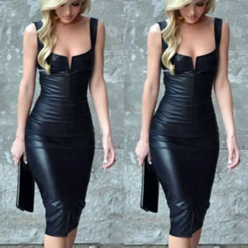 Women Bodycon Leather Dress Elegant Sleeveless Sheath Party Dresses Leather Artificial Tank Mini Dresses
Women Bodycon Leather Dress Elegant Sleeveless Sheath Party Dresses Leather Artificial Tank Mini Dresses