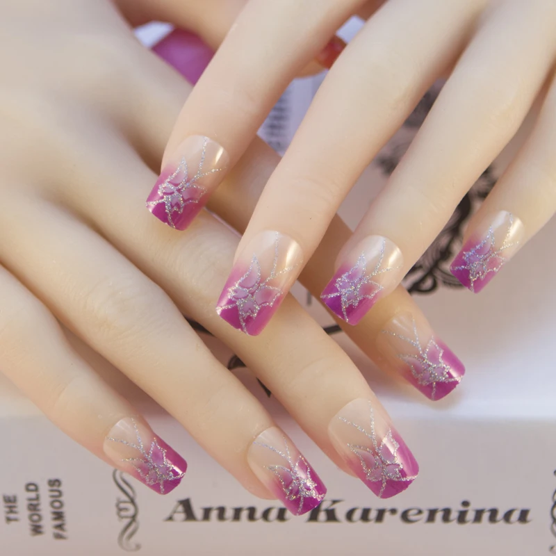 Butterfly Glitter Press On Fake Nail Tips 24pcs/set With 1pc Double Sided Nail Adhesive Nail Glue Tab