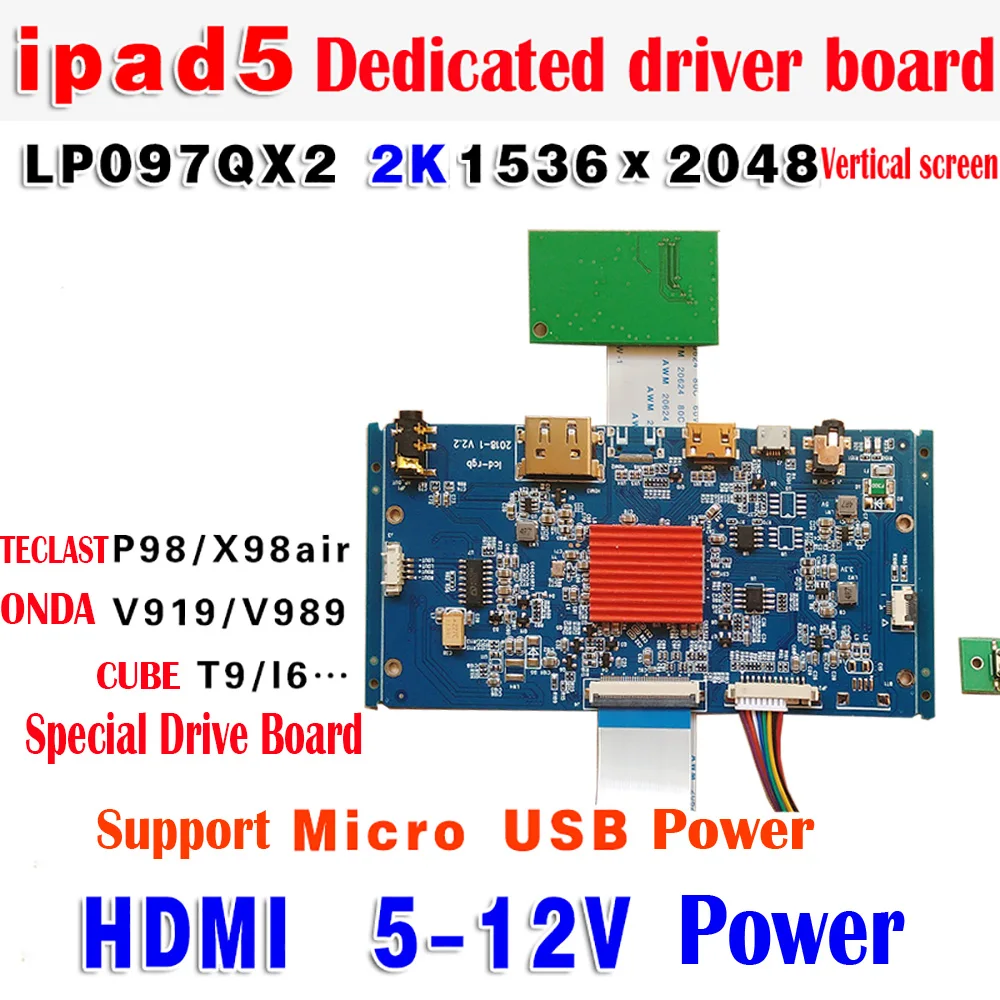 IPAD5 LCD-LP097QX2-SPAV Dedicated LCD driver board 2K 2048*1536 HDMI 5-12 Power Ultra-thin style
IPAD5 LCD-LP097QX2-SPAV Dedicated LCD driver board 2K 2048*1536 HDMI 5-12 Power Ultra-thin style