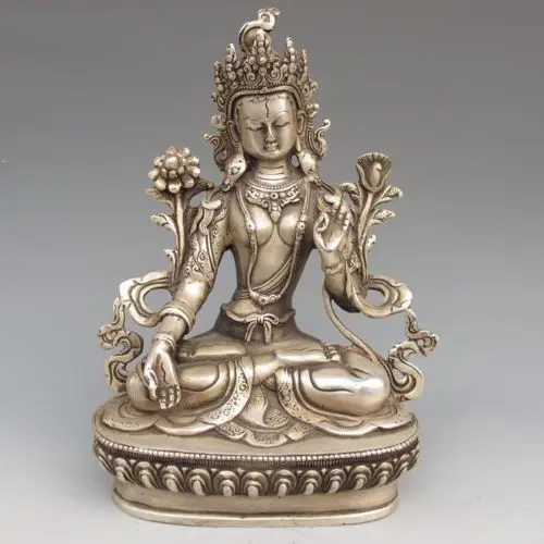 

8.27 inch /Tibet silver copper Buddha statue white tara Tibetan Buddhism metal handicraft