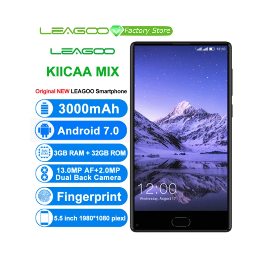 

LEAGOO KIICAA MIX Smartphone 5.5" Inch Android 7.0 MTK6750T Octa Core Mobilephone 3GB RAM 32GB ROM Front Fingerprint Cellphone