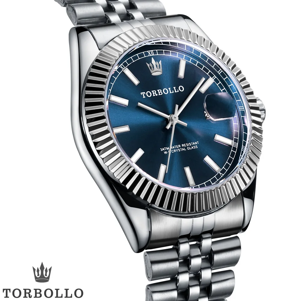 Мужские наручные часы torbolo брендовые роскошные с металлическим браслетом синие