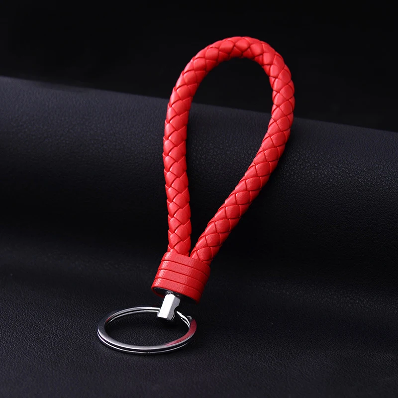Various Colors Leather PU Wrist Braided Rope Woven Keychain Car Metal