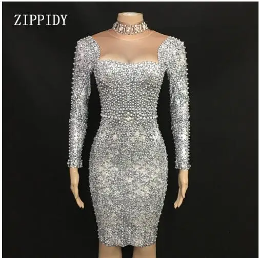 Fashion Pearl Rhinestone Gray Dress Fashion Long Sleeves Skinny Dress Prom Nude Stretch Dress Singer Birthday Celebrate Dresses
Fashion Pearl Rhinestone Gray Dress Fashion Long Sleeves Skinny Dress Prom Nude Stretch Dress Singer Birthday Celebrate Dresses