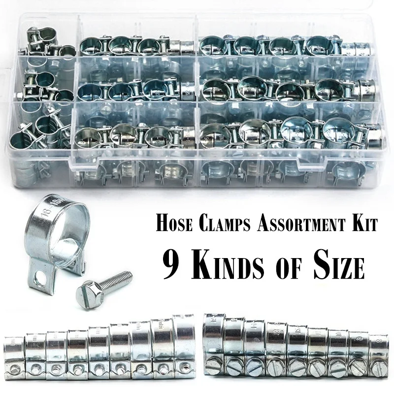 135Pcs Hose Clamp Double Ears Clamp 8-18mm Worm Drive Fuel Water Hose Pipe Clamps Clips Hose Fuel Clamps Assorted Kit
135Pcs Hose Clamp Double Ears Clamp 8-18mm Worm Drive Fuel Water Hose Pipe Clamps Clips Hose Fuel Clamps Assorted Kit