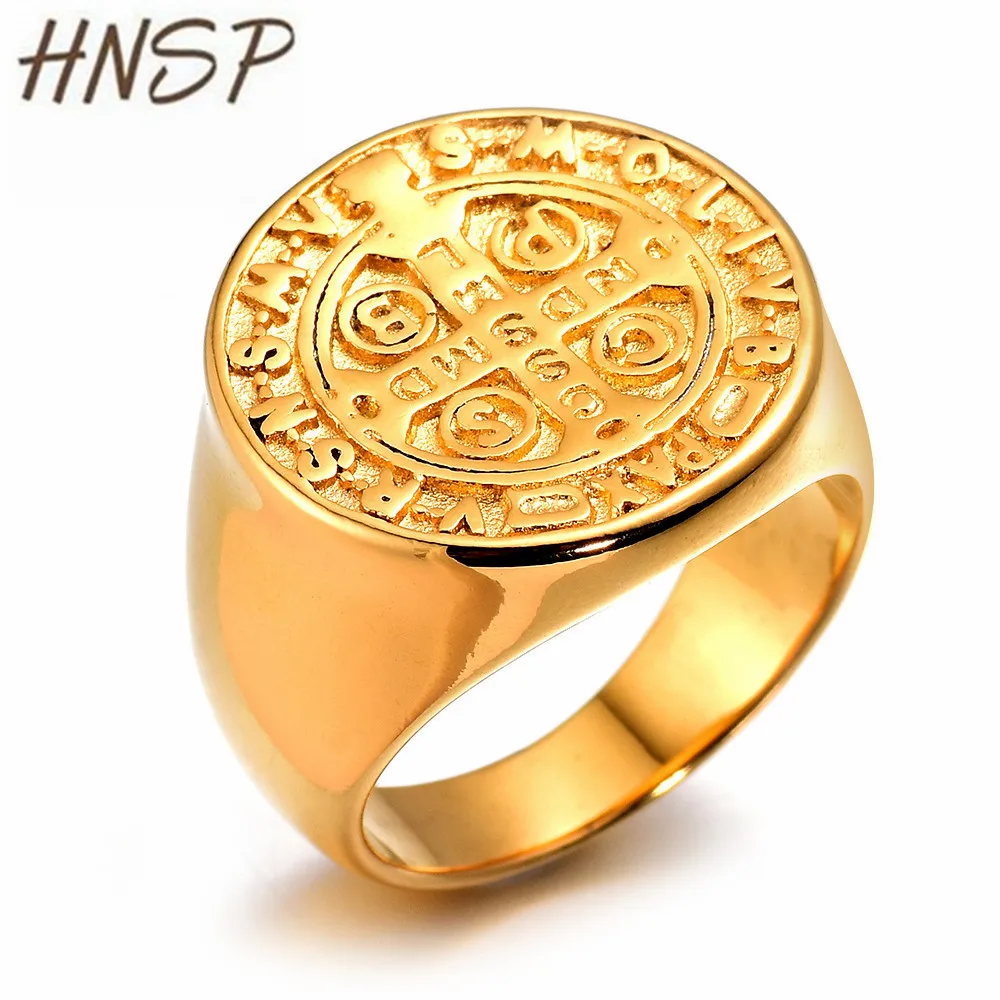 HNSP Vintage Round Cross Pattern Letter Gold Color Finger Ring For Men jewelry Male Rings Anel
HNSP Vintage Round Cross Pattern Letter Gold Color Finger Ring For Men jewelry Male Rings Anel