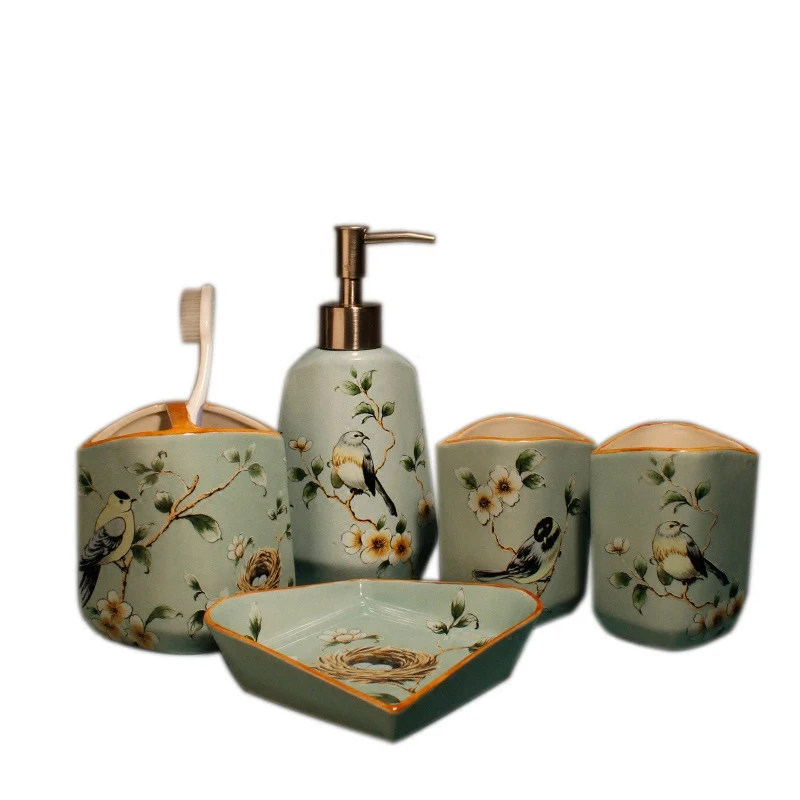 European exquisite fashion ceramic bathroom accessories set toothbrush holder soap box soap dispenser bathroom supplies
European exquisite fashion ceramic bathroom accessories set toothbrush holder soap box soap dispenser bathroom supplies