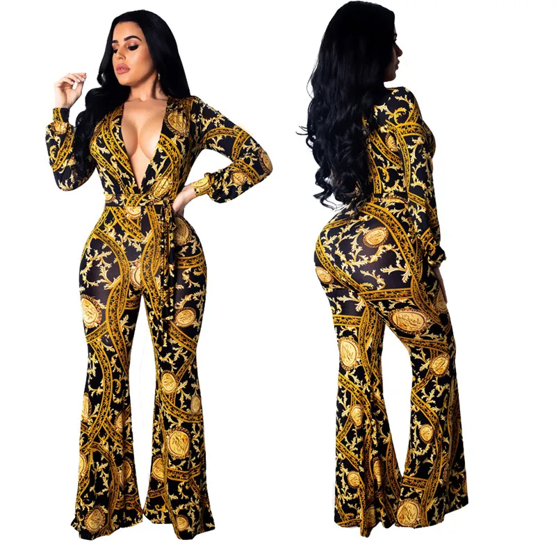 Hot Sexy Deep V-neck Gold Printed Loose Jumpsuit Women Elegant Belt Bandage Bodycon Wide Leg jumpsuit Long Playsuit Overalls
Hot Sexy Deep V-neck Gold Printed Loose Jumpsuit Women Elegant Belt Bandage Bodycon Wide Leg jumpsuit Long Playsuit Overalls