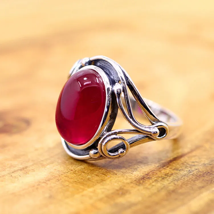 

Free shipping The character of silver 925 silver jewelry handmade lady Thailand folk style red corundum Ring NEW more style