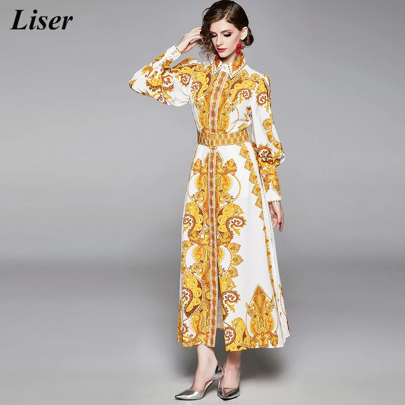 LISER Women Spring Autumn Maxi Long Loose Dress 2019 Single-breasted Elegant Yellow Sashes Shirt Print Split Lantern Dresses
LISER Women Spring Autumn Maxi Long Loose Dress 2019 Single-breasted Elegant Yellow Sashes Shirt Print Split Lantern Dresses