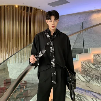 Men Black Blue White Long Sleeve Shirt Tie Collar Vintage Fashion Casual Loose Party Dress Shirts Male Spring Clothes
Men Black Blue White Long Sleeve Shirt Tie Collar Vintage Fashion Casual Loose Party Dress Shirts Male Spring Clothes